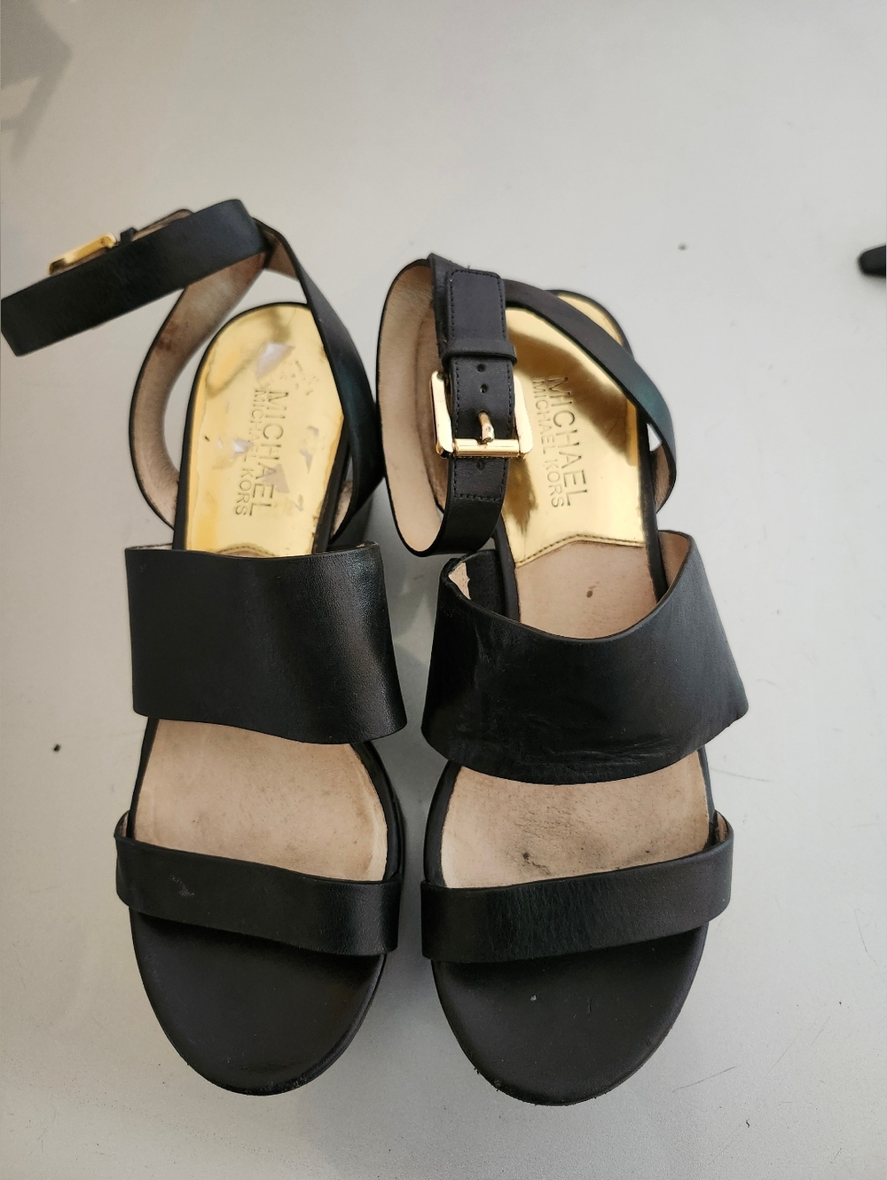 Michael Kors Black Leather Strappy Ankle Buckle Sandals